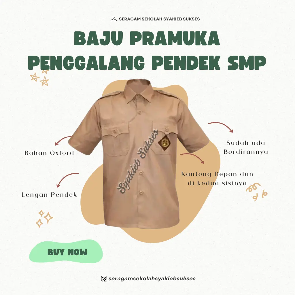 BAJU ATASAN SERAGAM SEKOLAH SMP/SMA PRAMUKA PENGGALANG LENGAN PENDEK KELAS 1-3 ( BAHAN OXFORD )