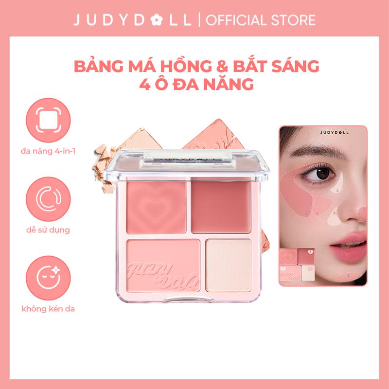 [HN] JUDYDOLLL Bảng Phấn Má hồng & Bắt sáng 4 ô 2-Trong-1 Blush & Highlight Palette 9g Trang Điểm