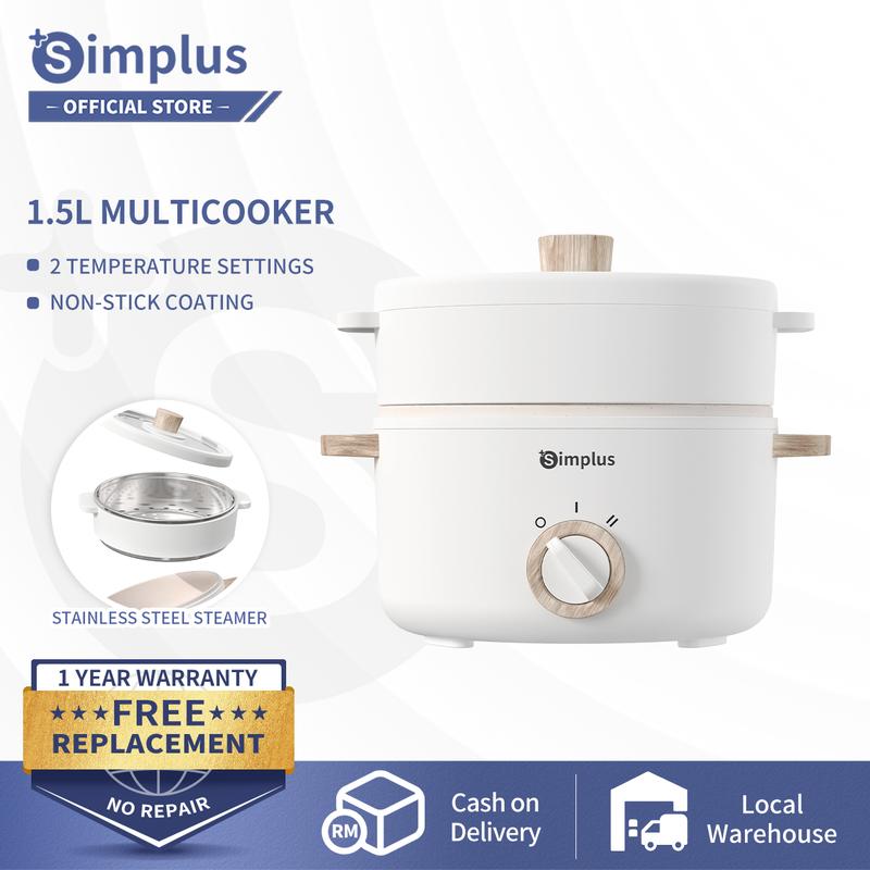 Simplus Multicooker 1.5L 600W Ceramic Coating Non Stick Stainless Steel Steamer Electric Multifuctional Cooker