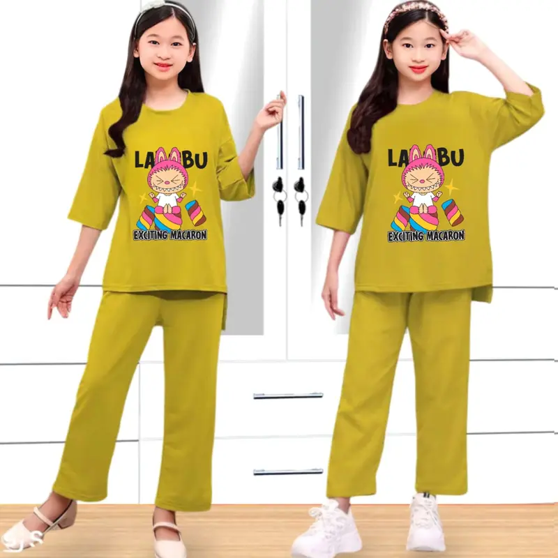 Paket Hemat 3 Setel Baju Stelan Anak Perempuan Labubu Kuromi Cinamorol My melody Usia 2-15 Tahun - Fashion 2