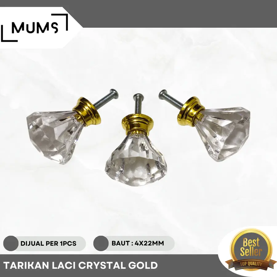 KNOP TARIKAN LACI / TARIKAN LACI 3,5MM / TARIKAN LEMARI LACI / KNOP LACI CRYSTAL MEWAH GOLD / HANDLE LACI KNOB BULAT CRYSTAL BERKUALITAS &MURAH