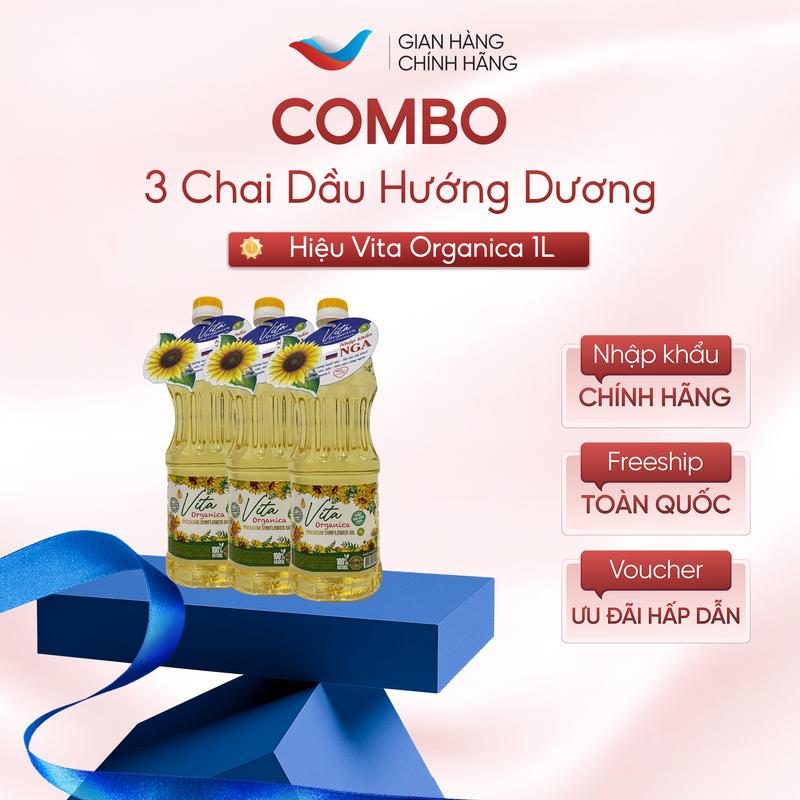 Combo 3 Chai Dầu Ăn Hướng Dương Vita Organic 1L Nhập Khẩu Nga