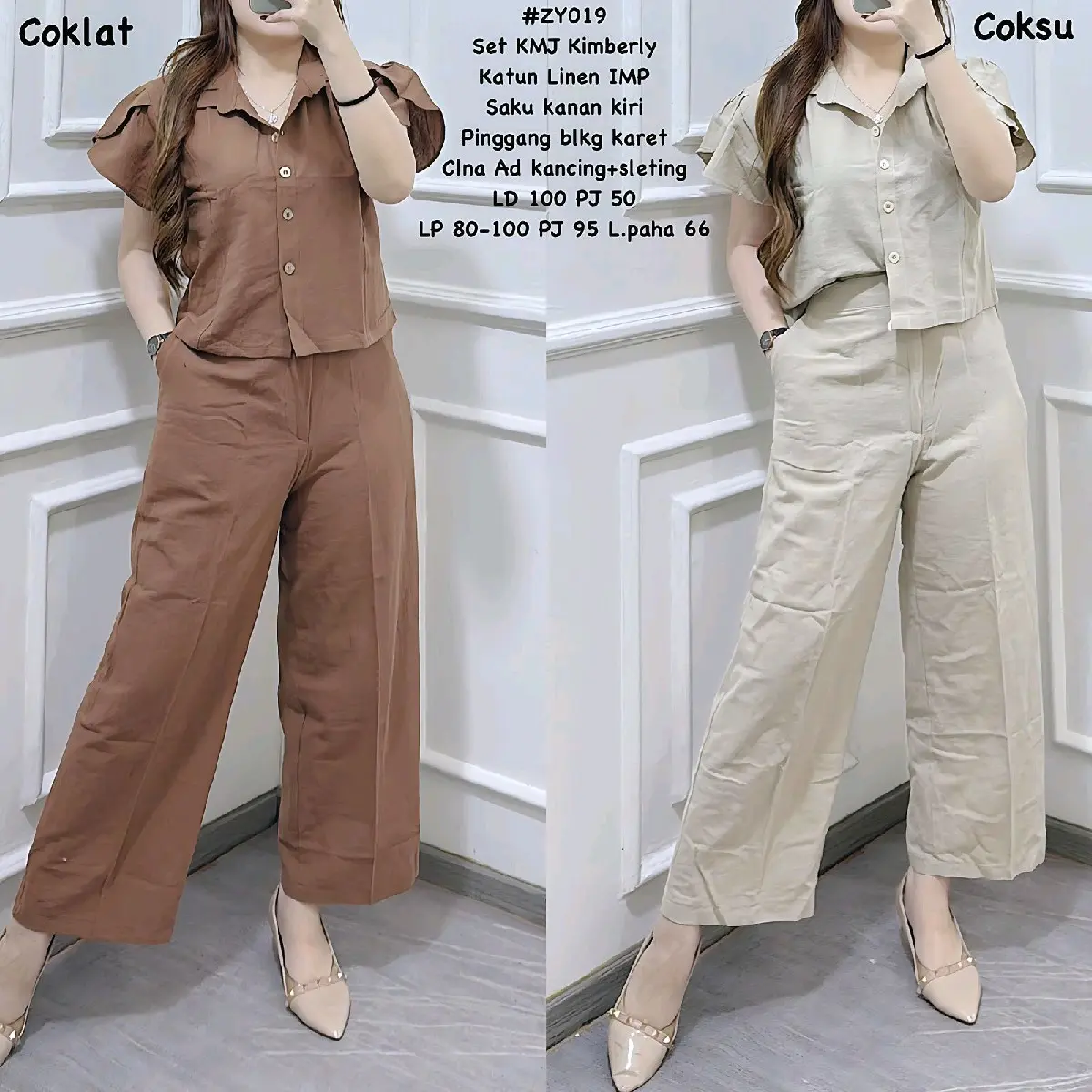 ZY019 SETELAN KEMEJA CELANA PANJANG KATUN LINEN IMPORT KIMBERLY