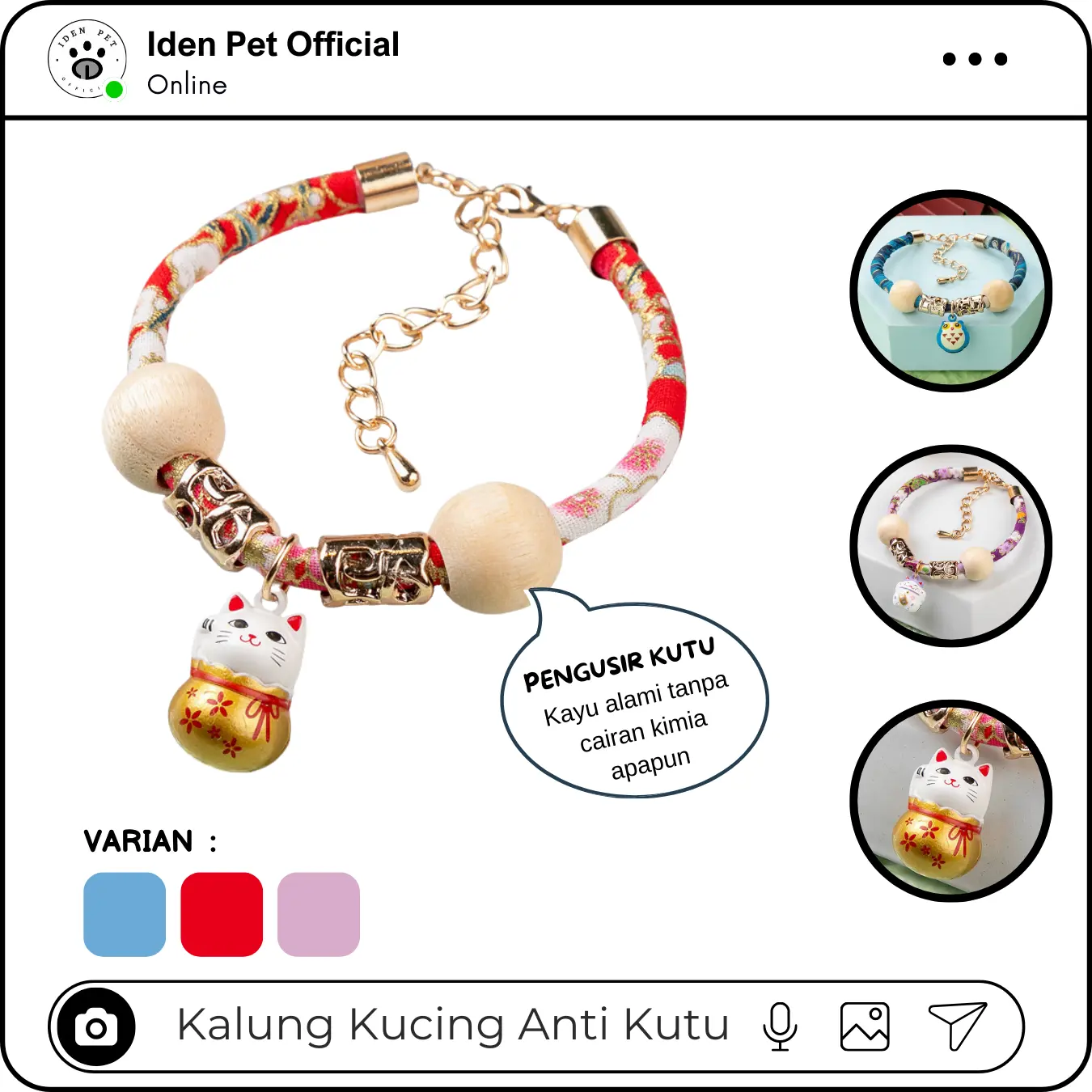 Iden Pet Kalung Kucing Anti Kutu Kalung Anjing Model Jepang + Kerincingan Cat Dog Collar Bell