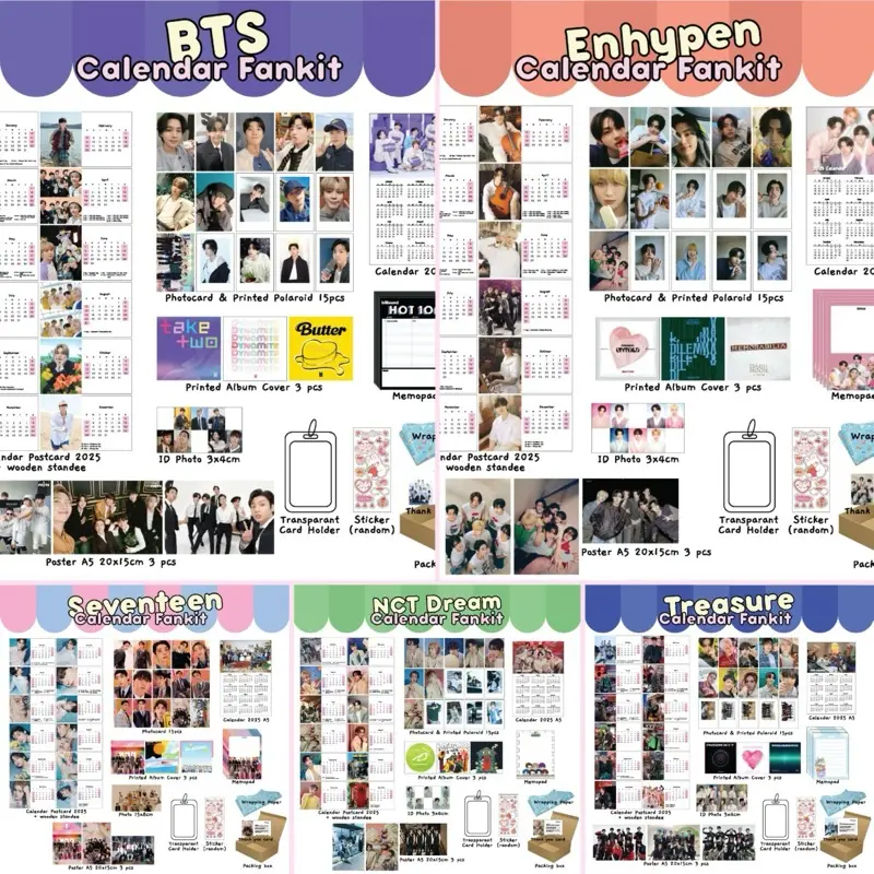 KPOP Calendar Fankit Set 2025 - Kalendar 2025 Photocard Polaroid Poster Card Holder Memopad