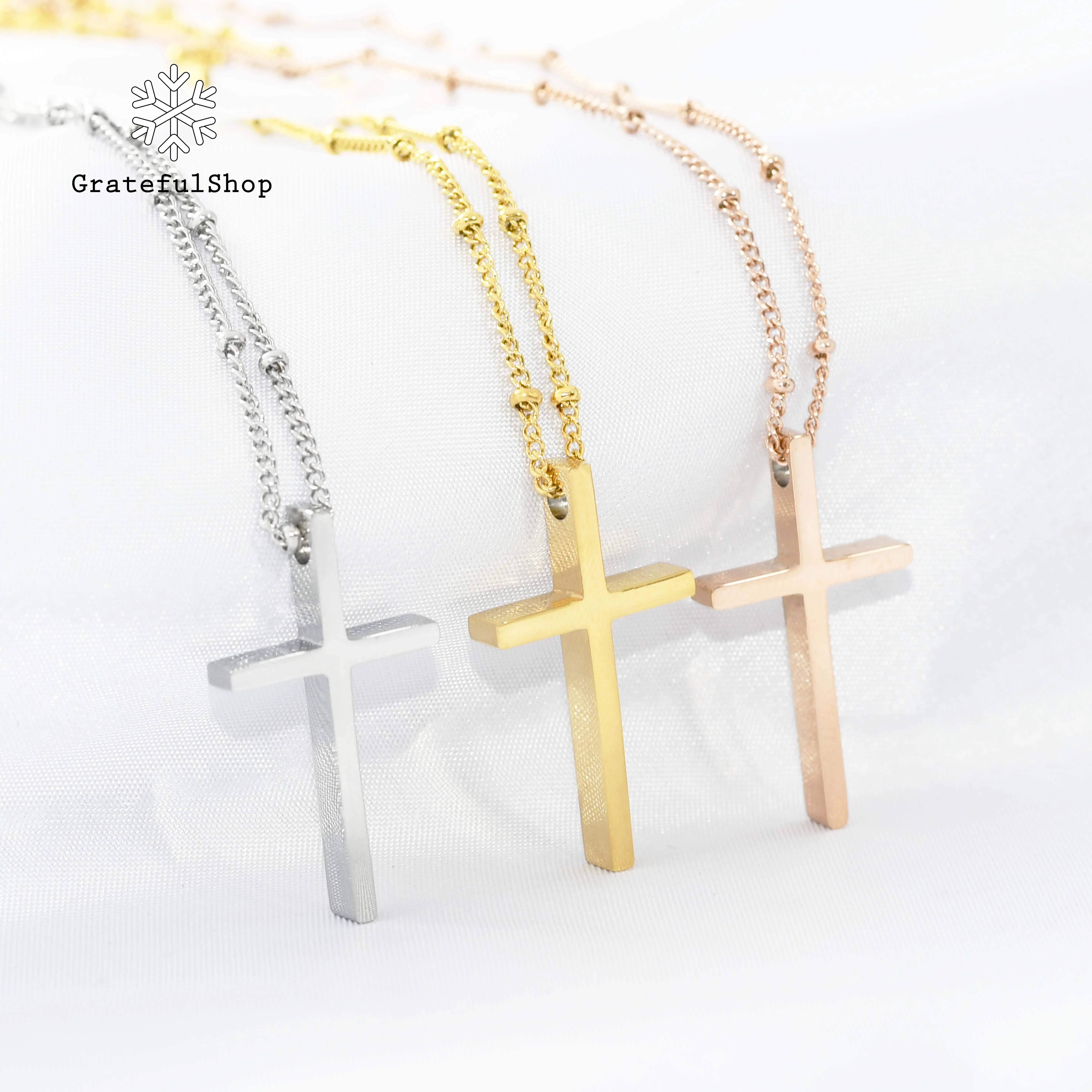 Kalung Salib Sion (GOLD, silver, ROSEGOLD) (Cross Necklace Sion) (stainless STEEL) (ANTI KARAT) stainless jewellery rantai silver