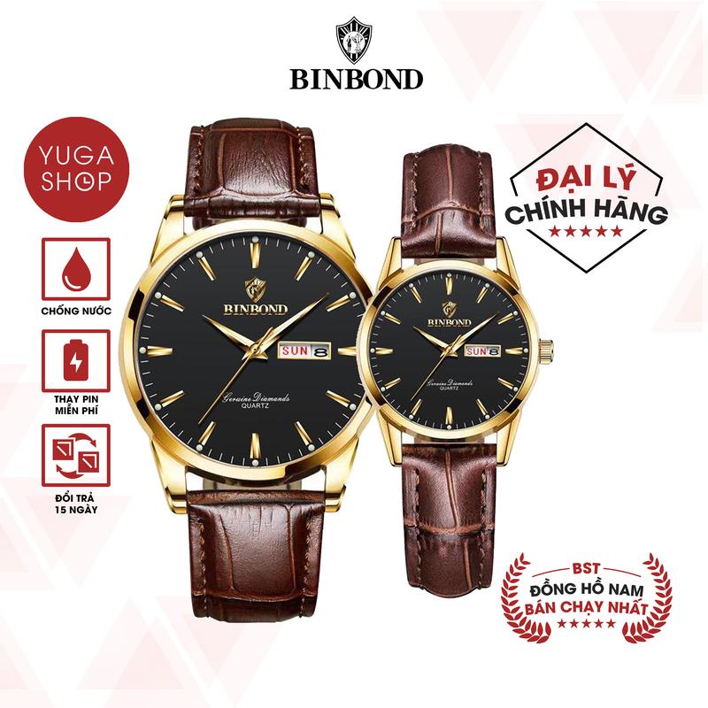 Đồng Hồ Cặp Đôi Nam Nữ BINBOND I27 Dây Da Sang Trọng Dạ Quang Có Lịch Ngày và Thứ Chống nước TẶNG FULL BOX HỘP CHÍNH HÃNG DỤNG CỤ THAY DÂY PIN ĐỒNG HỒ DỰ PHÒNG SỐ LƯỢNG QUÀ TẶNG CÓ HẠN
