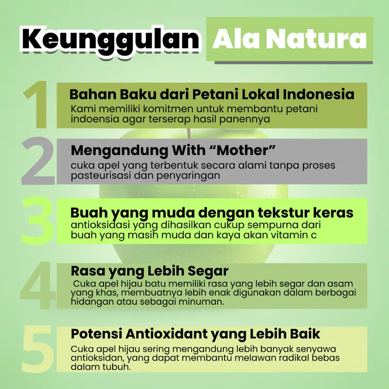 3 Botol Cuka Apel Batu Hijau/ Apple Vinegar With Mother Ala Natura 500ml 3