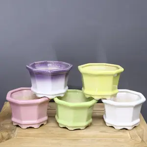 Pot Keramik Segi 8 Lucu warna warni Diameter 12cm Tinggi 7,5cm | Dunia Pot Surabaya