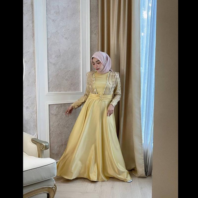Amirah Dress Gamis Pesta Lebaran 2025 Wanita Kondangan Muslim Remaja Dewasa Mewah Maxi Satin Seragaman Simple Mutiara Gaun Rok Mayung 3