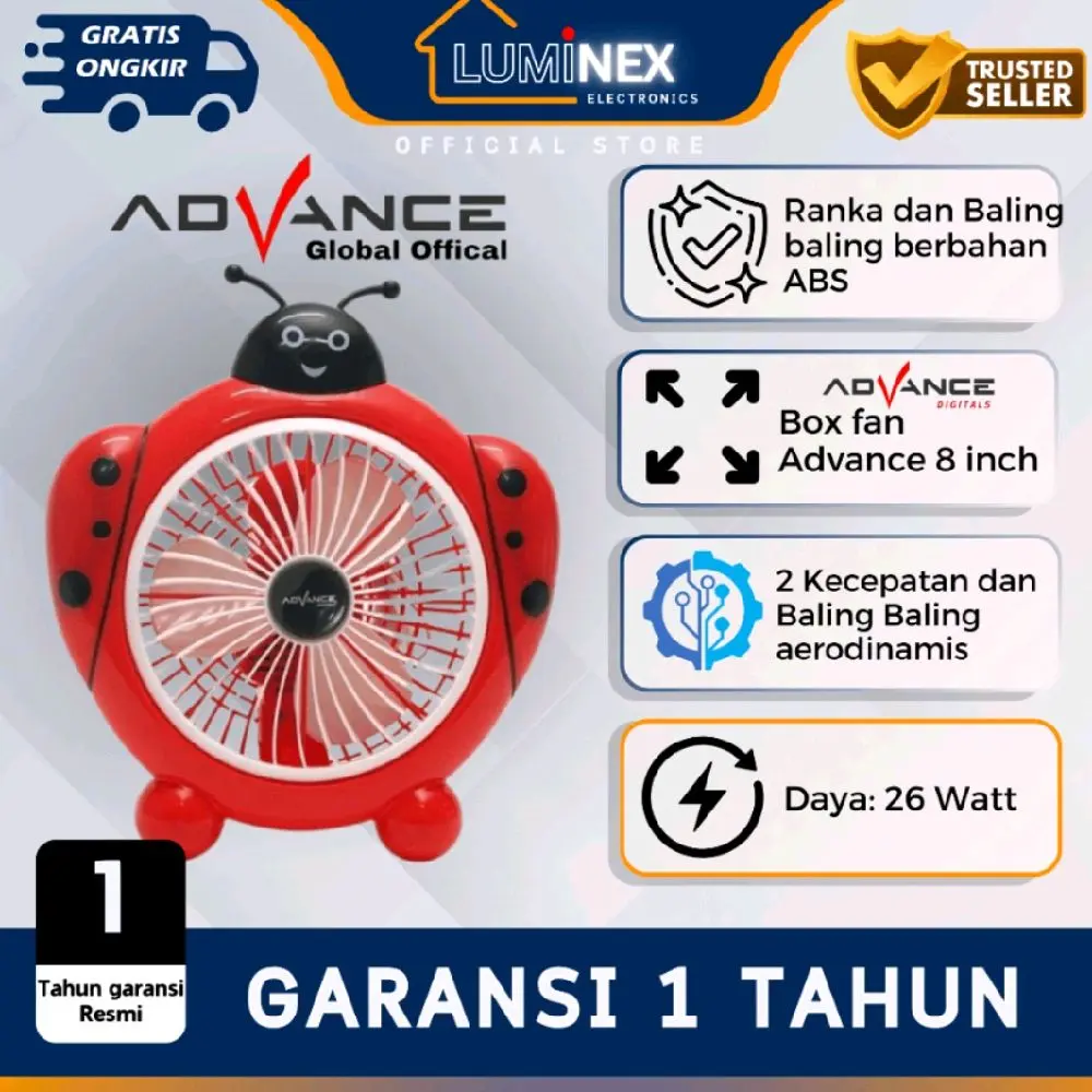Desk Box Fan 8 inch Karakter Plastic Advance BF 08