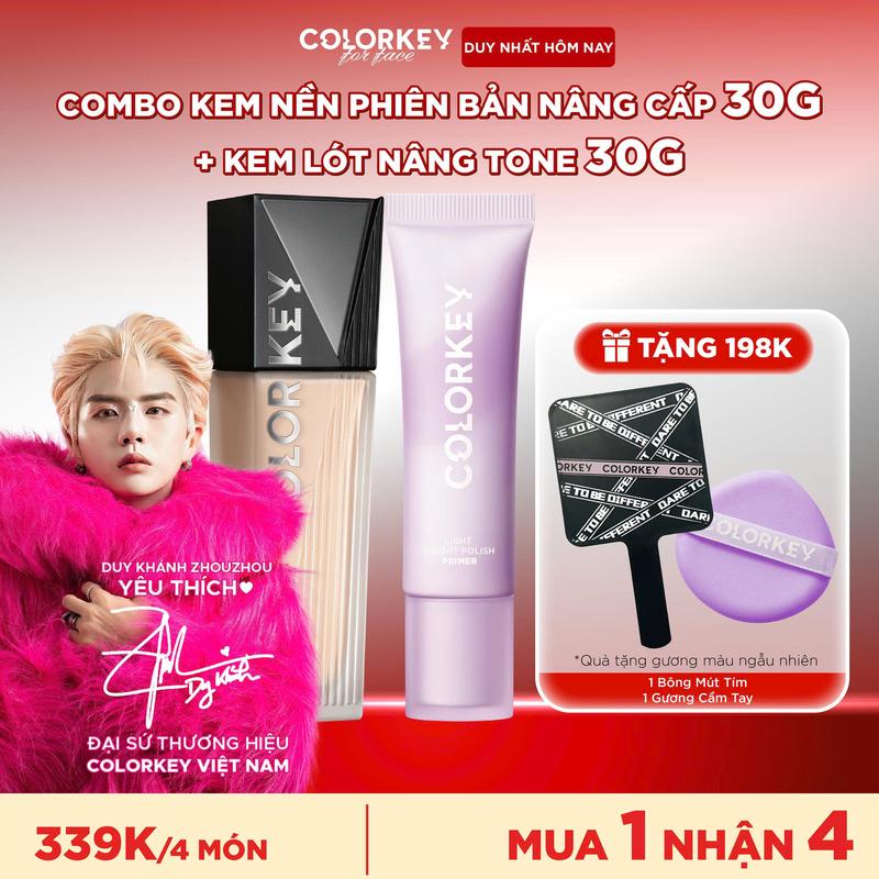   OFFICIAL  Combo 01 Kem Nền COLORKEY 30g Kiềm Dầu + 01 Kem Lót 30g Hỗ Trợ Hiệu Chỉnh Màu Da Nâng Tone Da Mỏng Nhẹ Giúp Lớp Trang Điểm Tự Nhiên Bền Màu 