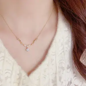 Kalung Berlian Kalung Wanita Kalung Titanium Anti Karat Anti Luntur Kalung Berlian Penuh Mewah Elegan