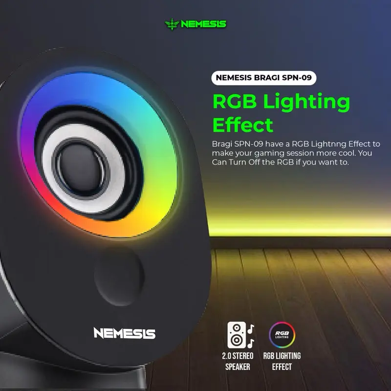 NYK Nemesis SPN09 SPN-09 BRAGI Wired Gaming Speaker 2.0 Stereo RGB 3