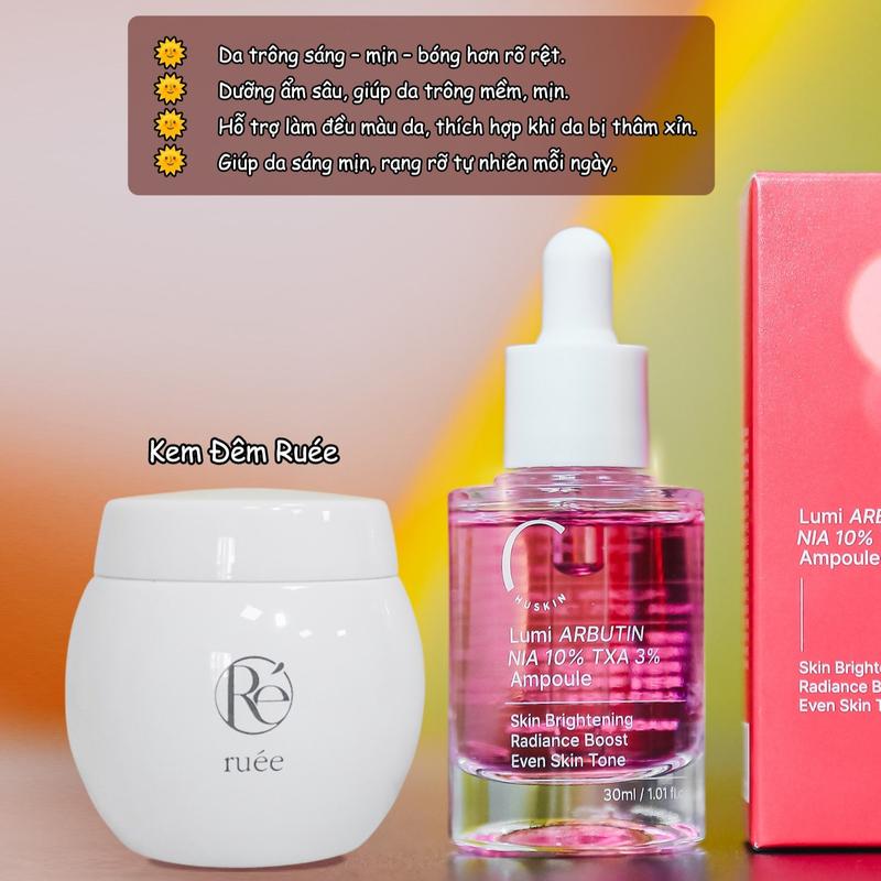   Tặng 1 tinh chất + 1 hộp mặt nạ  Combo Serum Nia Chuskin Làm Sáng Mờ Thâm Dưỡng Ẩm + Kem Đêm Ruee Phục Hồi Làm Mịn Nuôi Dưỡng Da Ban Đêm - CB0267 