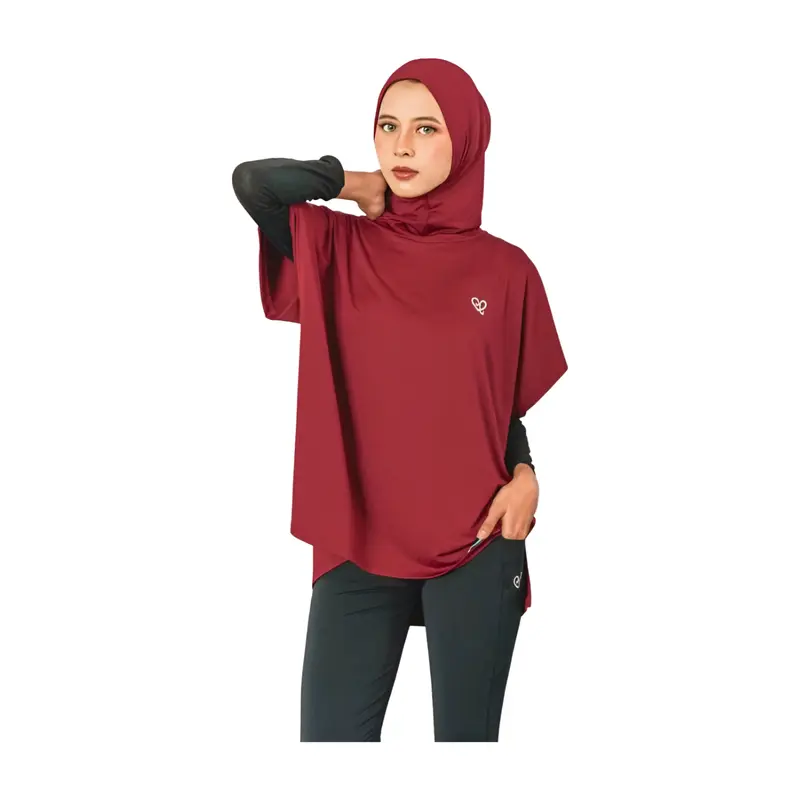Cendera -  ELMA Atasan Baju Olahraga Wanita Outer Sport Hijab Polos Oversize, Bahan Polynilon Elastis Tidak Menerawang - Top, Outdoor baju olahraga atasan untuk olahraga  wanita 2