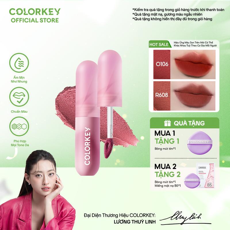 Son Kem Bùn COLORKEY Lip Mud Chất Son Mềm Mịn Che Vân Môi Tốt, Màu Sắc Thời Thượng 2g