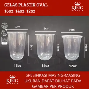 Gelas Plastik Oval 12oz 14oz 16oz Isi 50pcs / Gelas Oval / U Cup / Gelas Kekinian