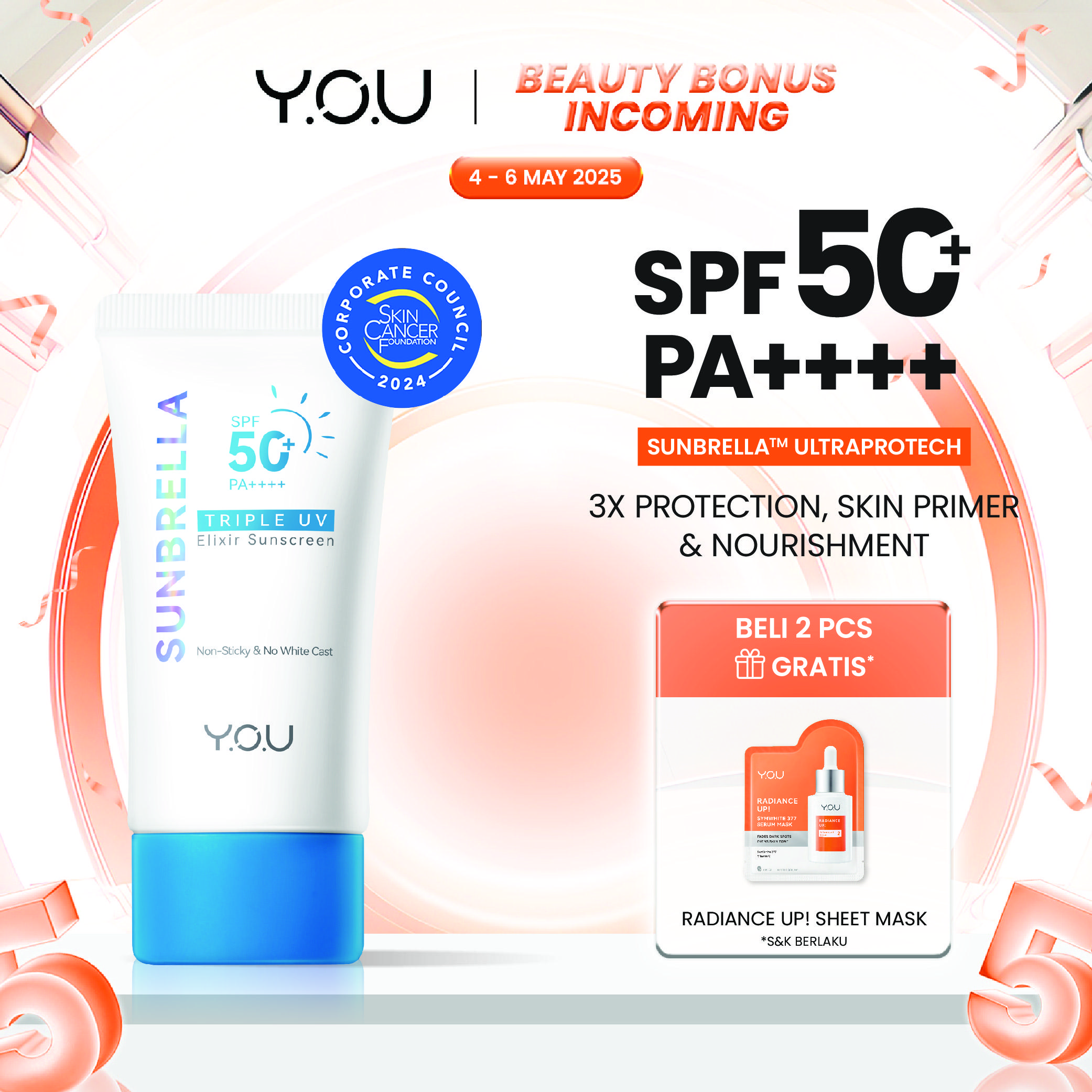 YOU Sunbrella Triple UV Elixir Sunscreen SPF50+ PA++++ Tabir Surya Oil Control untuk Kulit Berminyak UVA UVB Blue Light Oily Skin | YOU Sunbrella 2% Niacinamide Brightening Sunscreen | Sunscreen Mencerahkan Wajah | Sunscreen SPF 50