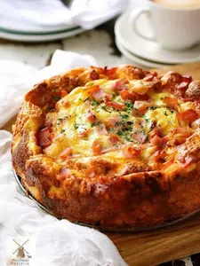 Breakfast Strata Egg Casserole with seperate options to choose from