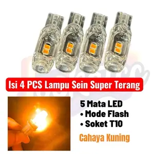 VOS Lampu Sein Kuning Soket T10 dan 5 Mata LED Mode Kedip Sein Universal Motor - 4 pcs