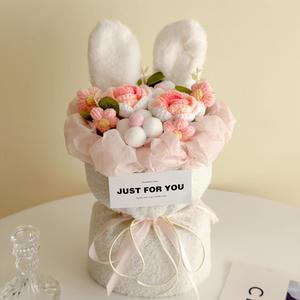 Sejambak Bunga Mengait, Mawar Merah Jambu Arnab, Buatan Tangan, Sejambak Rajutan,  Supplies Sesuai untuk Hari Lahir, Perkahwinan, Ulang Tahun, Hadiah Graduasi, Untuk Dia, Teman Wanita, Isteri, Wanita