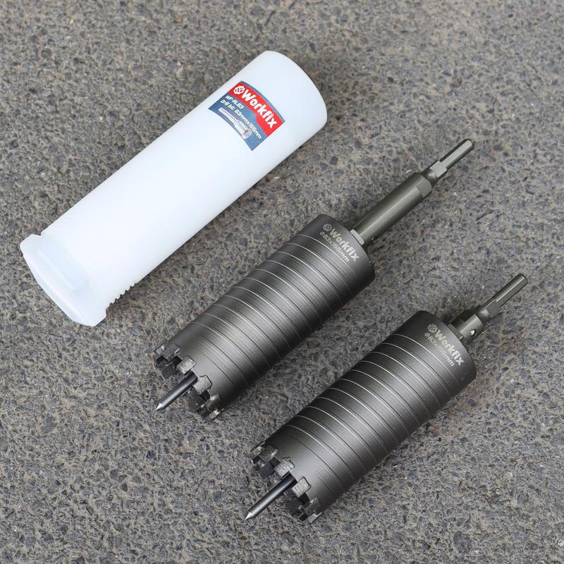 Mũi Khoan Rút Lõi Bê Tông WORKFIX Phi 63 Dài 155mm Chuôi Lục, Có Định Tâm, Mũi Rút Lõi Điều Hòa