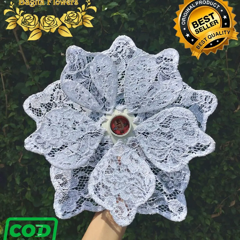 kelopak kap lampu bunga dekorasi model teratai + fitingan bahan kain brukat murah cantik dan terlaris diameter 30 cm