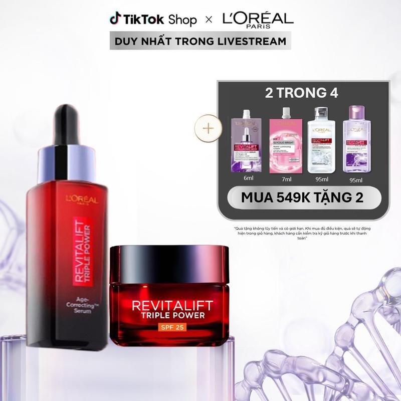 Bộ dưỡng chất & kem dưỡng ngày SPF25 có peptides giảm nhăn, săn chắc da L'Oreal Paris Revitalift Triple Power 30ml, 50ml LOREAL x Hannah