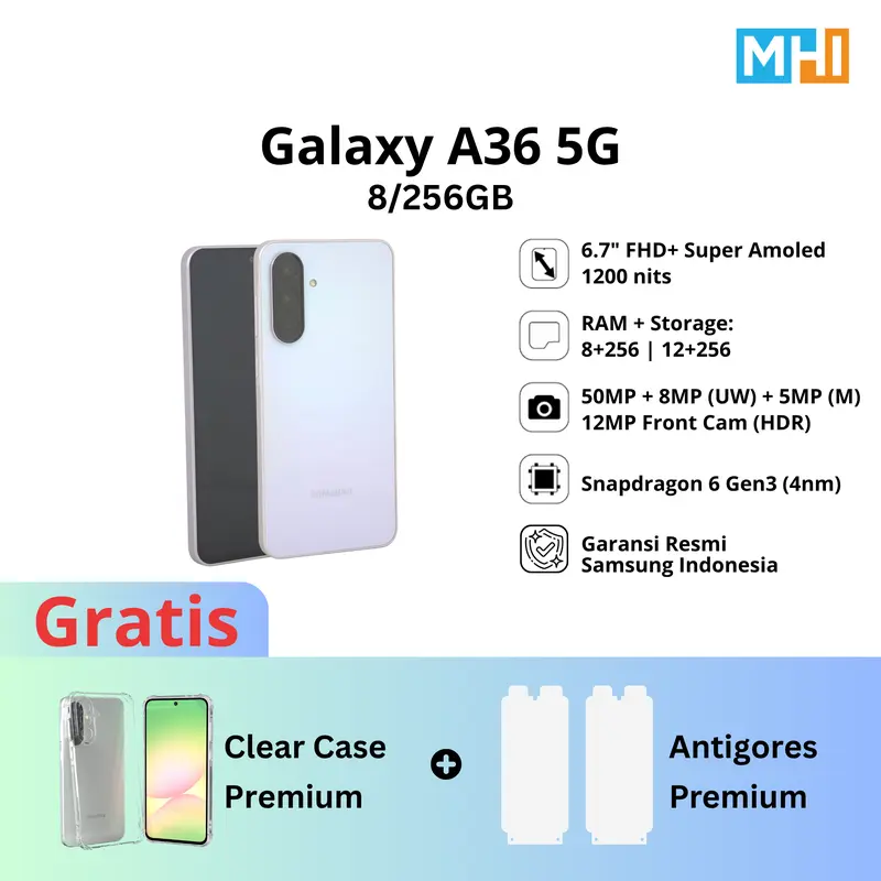 Samsung Galaxy A36 5G 8/256GB 12/256GB Kamera 50 MP, Original, Garansi SEIN Layar 6,7 inci Super AMOLED Smartphone AI