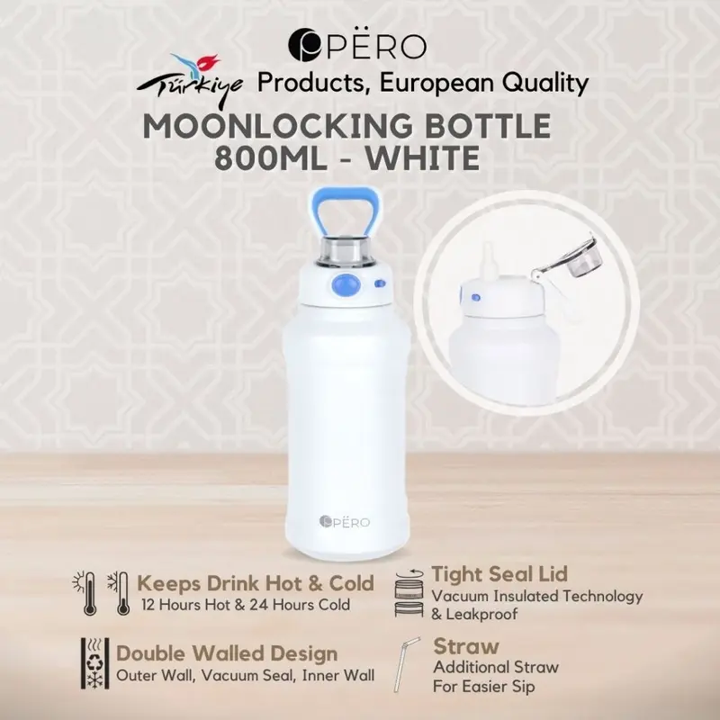 [Exclusive Willie Salim] Pero Permos Moon Locking Bottle 800ML Leakproof / Botol Minum Tumbler Vakum dengan Sedotan Tahan Panas dan Dingin Anti Tumpah 4