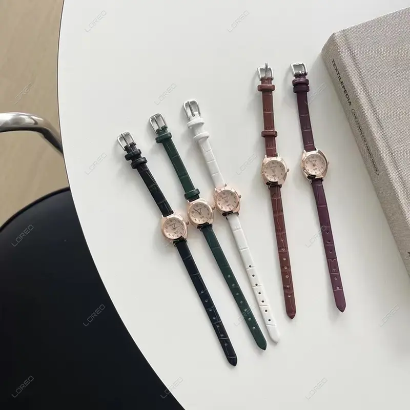 Loreo - Jam Tangan Wanita Tali Kecil Analog Quartz Watch Gaya Retro Strap Pu Croco 2