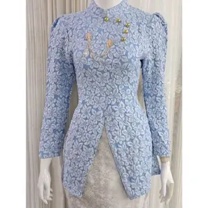 Av Janggan Jaguar Kebaya Pernikahan Modern Motif Bunga Timbul Set Hijab Rok Batik Dress Besan Putih Terbaru 2025 untuk Wisuda Kondangan Pesta