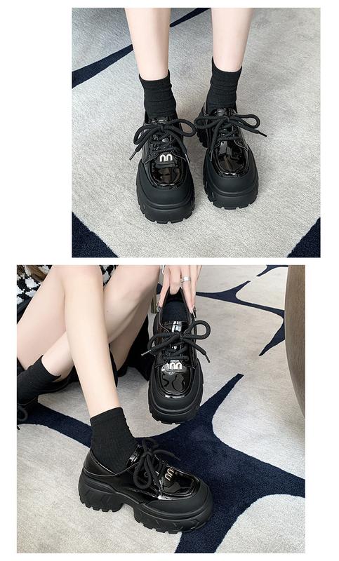 Product Introduction of Women's Platform leather shoes, French British style, autumn and winter, platform increase height, velvet, versatile fashion, high heel pumps 20