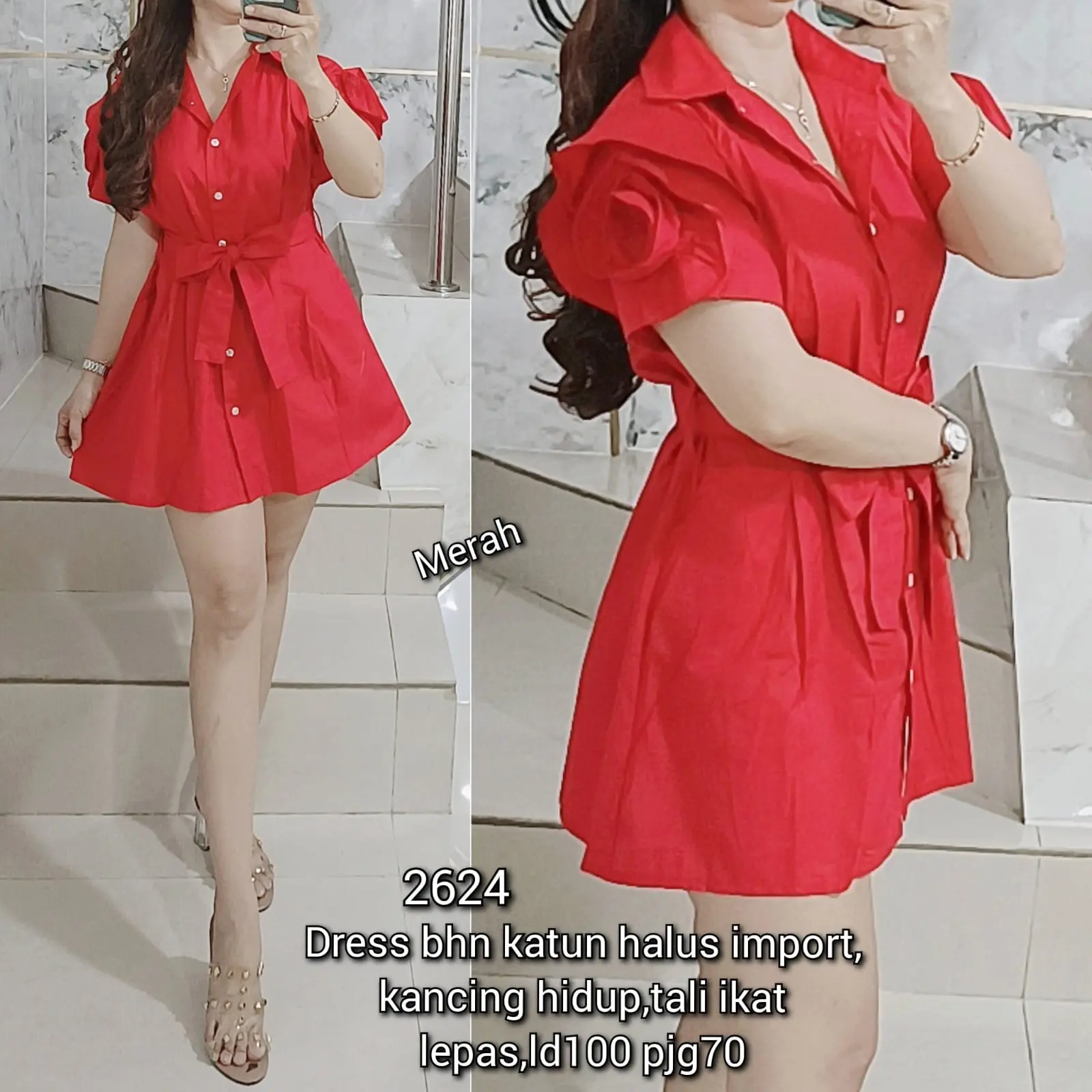 Dress kemeja tangan bunga import 2624