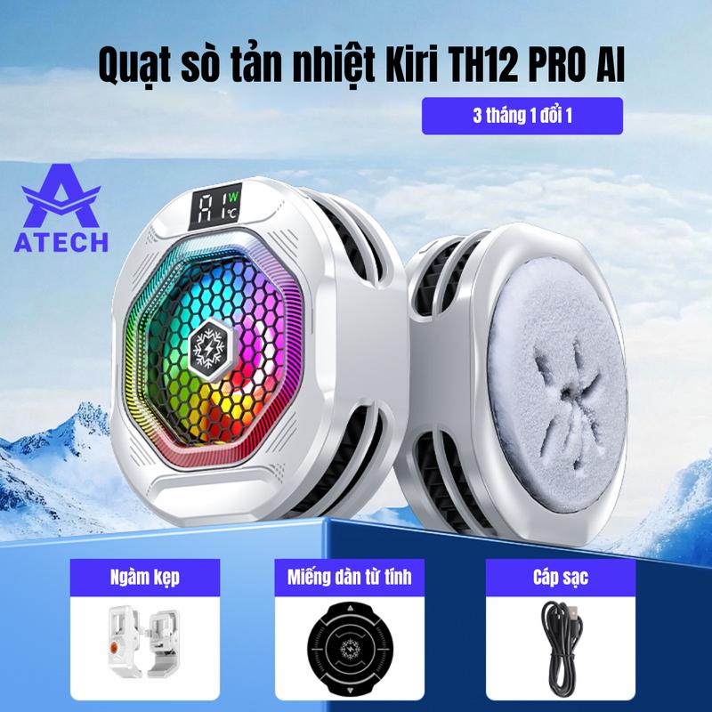 Quạt Sò Tản Nhiệt Kiri TH12 Pro AI Cao Cấp Cho Điện Thoại Kiểm Soát Nhiệt Thông Minh LED RGB Làm Lạnh Không Tụt FPS Miếng Dán Từ Tính Cáp Sạc