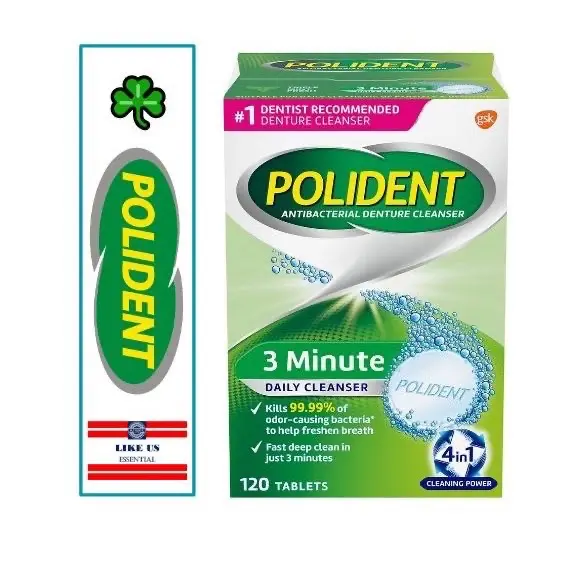 Exp  YEAR 2026 120 Tablets  Polident 3-Minute Triple-Mint Antibacterial Denture Cleanser, Effervescent Tablets