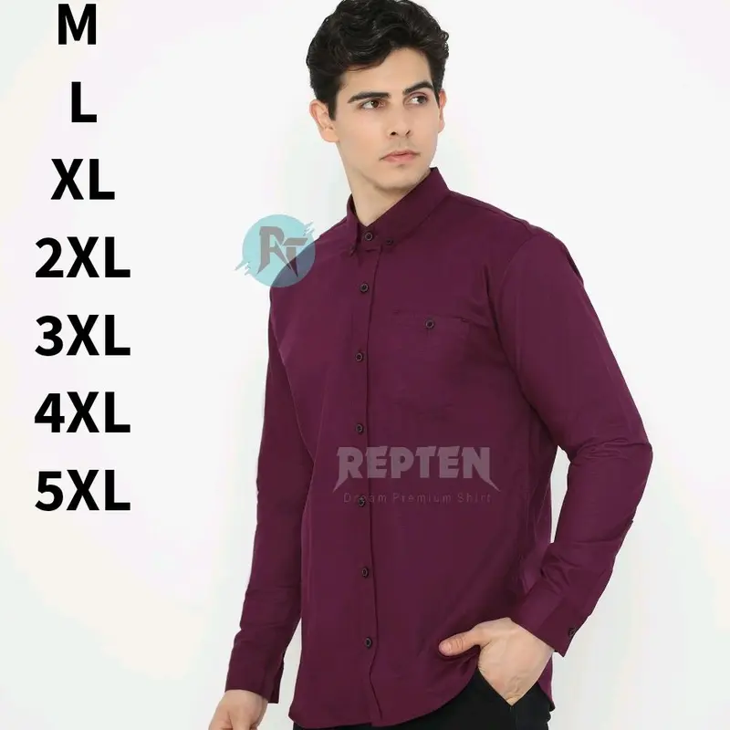 Panjang Burgundy M L XL (2XL),(3XL) (4XL) (5XL), kualitas premium bahan adem dan tebal Distro Pria Baju Kerja Variasi Kancing Katun Kerah Slim Fit Formal Hem Casual Kantor Cowok Batik Hitam 0