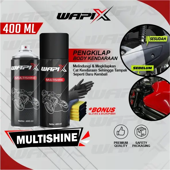 WAPIX - Multishine - Pengkilap dan Penghitam Body Motor Instan Glossy Doff Matte Efek Daun Talas Pengkilap Body Kendaraan kinclong