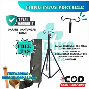 Tiang infus portable 2 gantungan cocok untuk homecare | beban kuat 2kg FREE tas + bubble wrap 4 lapis