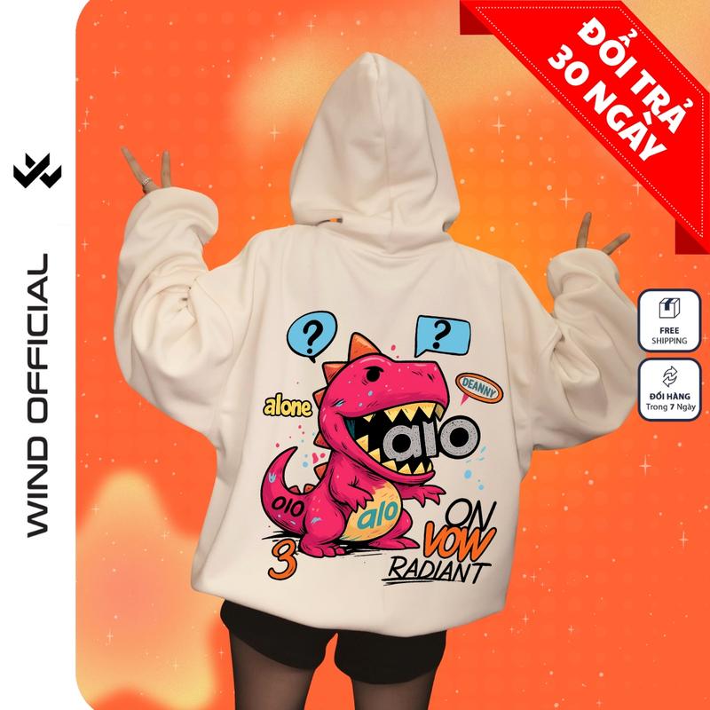 Áo hoodie bản Premium nam nữ dây kéo WIND DINO Alone Nỉ cotton áo khoác nỉ bông thời trang local brand unisex chống nắng