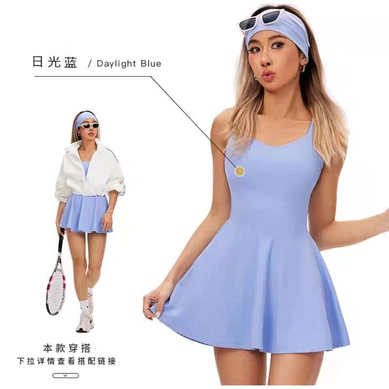 Outdoor Sports Tennis Skirt One-Piece Slim-Fit Anti-Exposure Fake Two-Piece Shorts One-Piece Fitness Yoga Wear Suit for Women 6