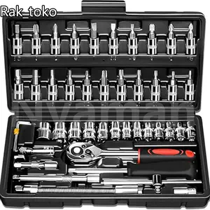 Set Kunci Sok Kunci Shock 46 pcs Mobil Motor Lengkap Socket Tool Kit set Pas Ring  Motor Mobil
