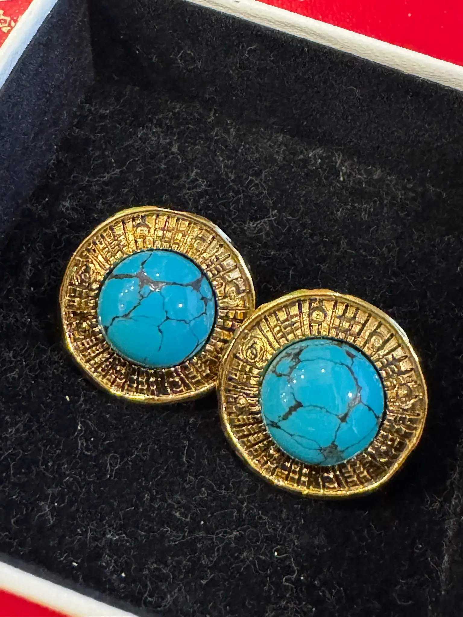 Preloved Vintage Chanel Turquoise Stone Clip-On Earrings 24k Gold Plated