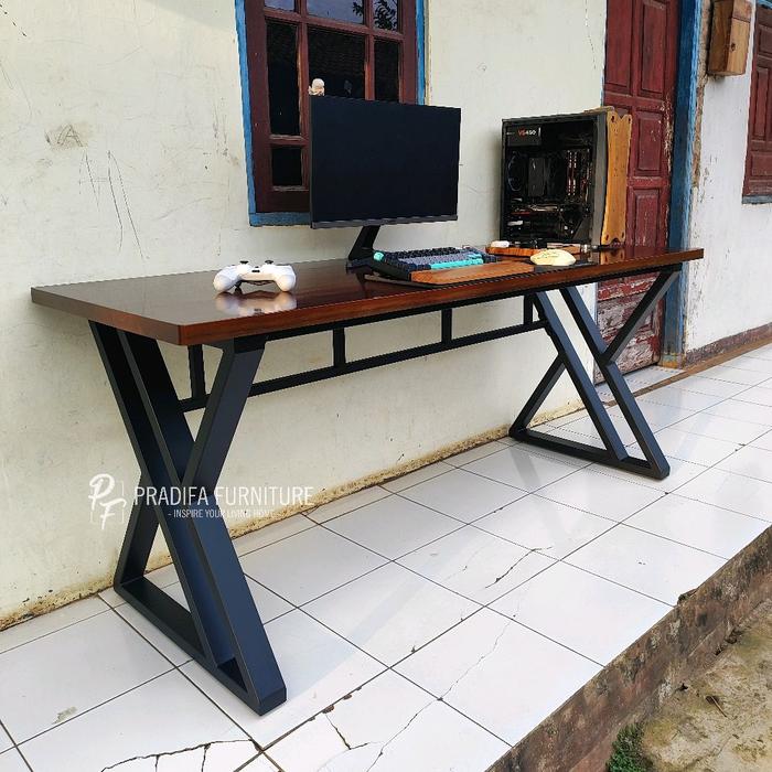 Jual Desk setup - meja pc - meja komputer - kaki besi daun jati solid ...