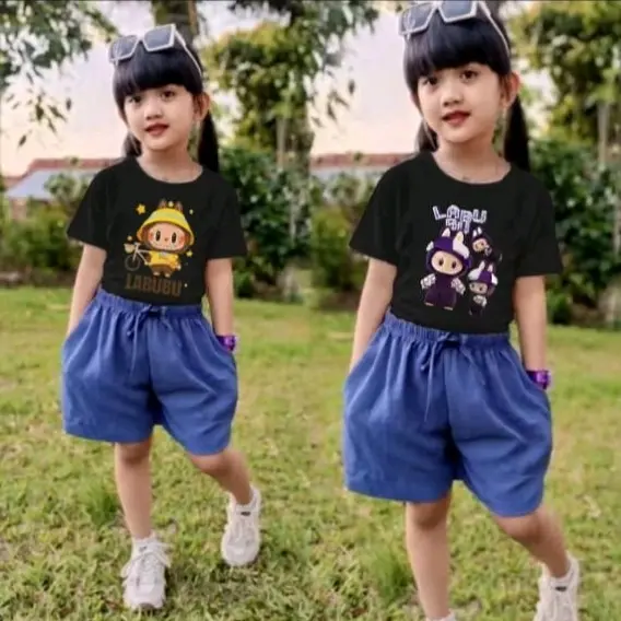 Setelan Labubu Celana Pendek Fashion Anak Perempuan Usia 2-11 Tahun 8