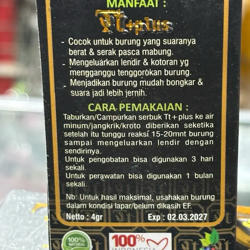 Tt PLUS OBAT GURAH BURUNG VITAMIN Tt+Plus OBAT t plus GURAH BURUNG MURAI BATU KACER C IJO KENARI 2