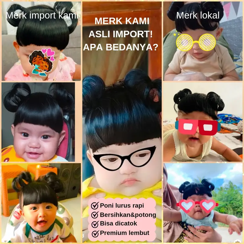 Wig Anak Perempuan Rambut Palsu Cantik Fashion Poni 8