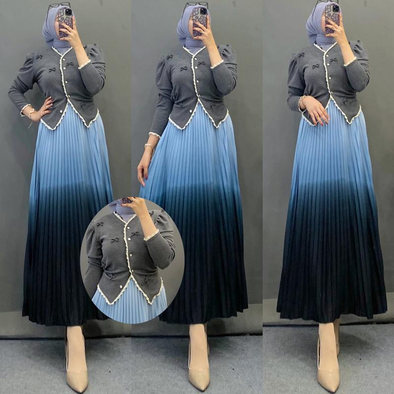 Ayucitra setelan echa fashion muslim oneset wanita kekinian terbaru Panjang Baju atasan bawahan 3