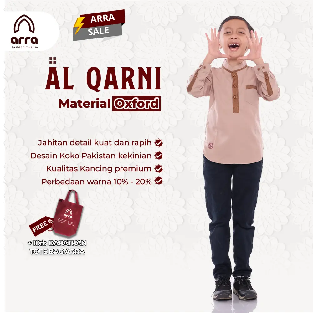 Arra Al Qarni Baju Koko Pakistan Anak Laki Laki Lengan Panjang Bahan Oxford Size S M L XL XXL Warna Hitam , Navy , Maroon , Coklat , Abu Abu , Putih (ArraFashionMuslim)